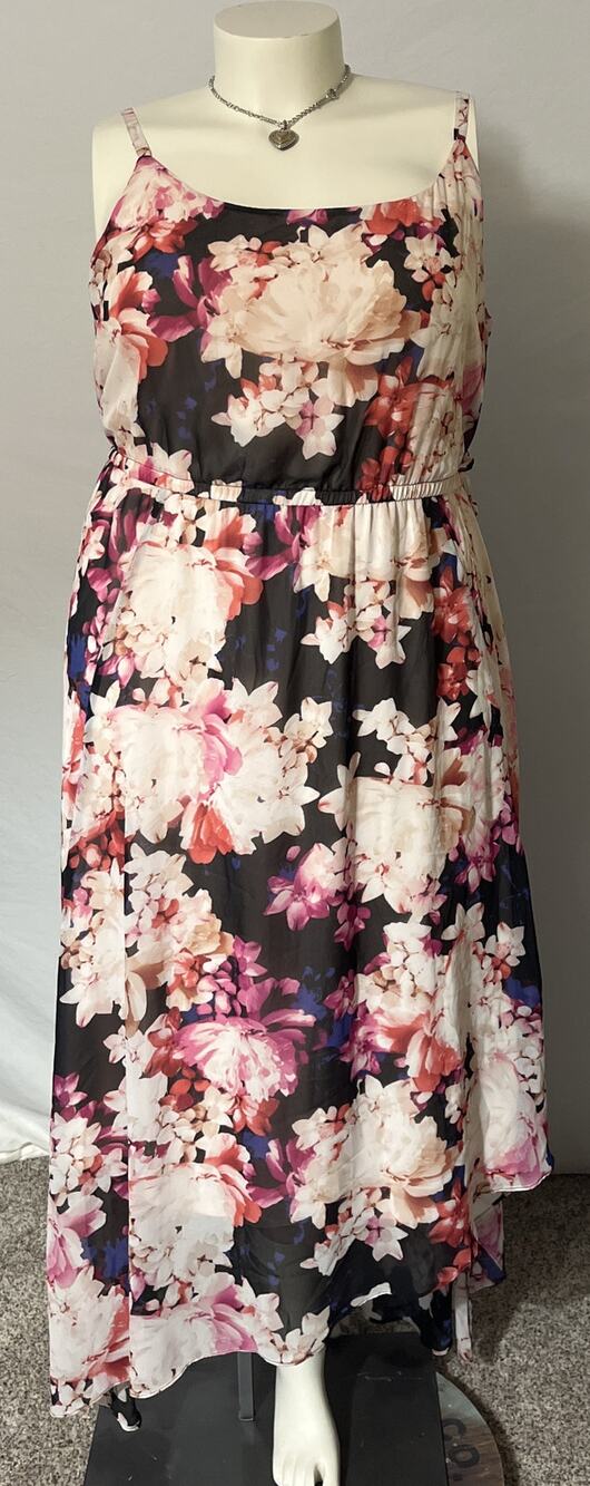 Lane Bryant Floral Handkerchief Hem Maxi Dress Womens 22 24 Cami Elastic Waist